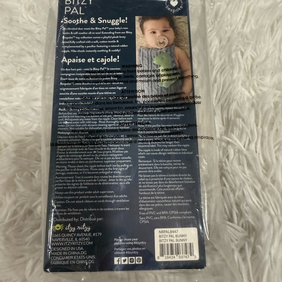 Itzy Ritzy - Bitzy Pal Natural Rub-ber Pacifier & Stuffed Animal, Bunny 0-6M - Picture 3 of 3